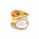 Aria | Elegant Teardrop Pearl Gold Ring with Adjustable Wrap Band