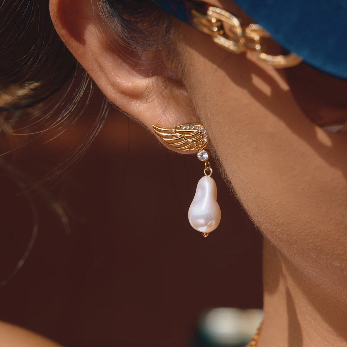 Celest Wing Pearl Drop Earrings